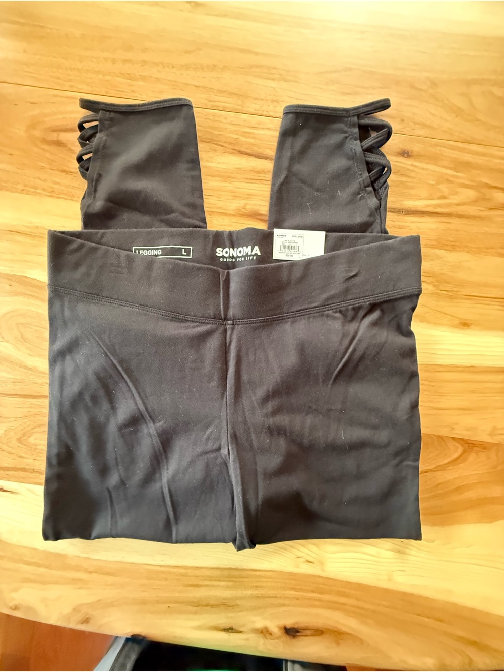 Sonoma Black Women's Leggings with Crisscross Detail - Size Large - Brand New